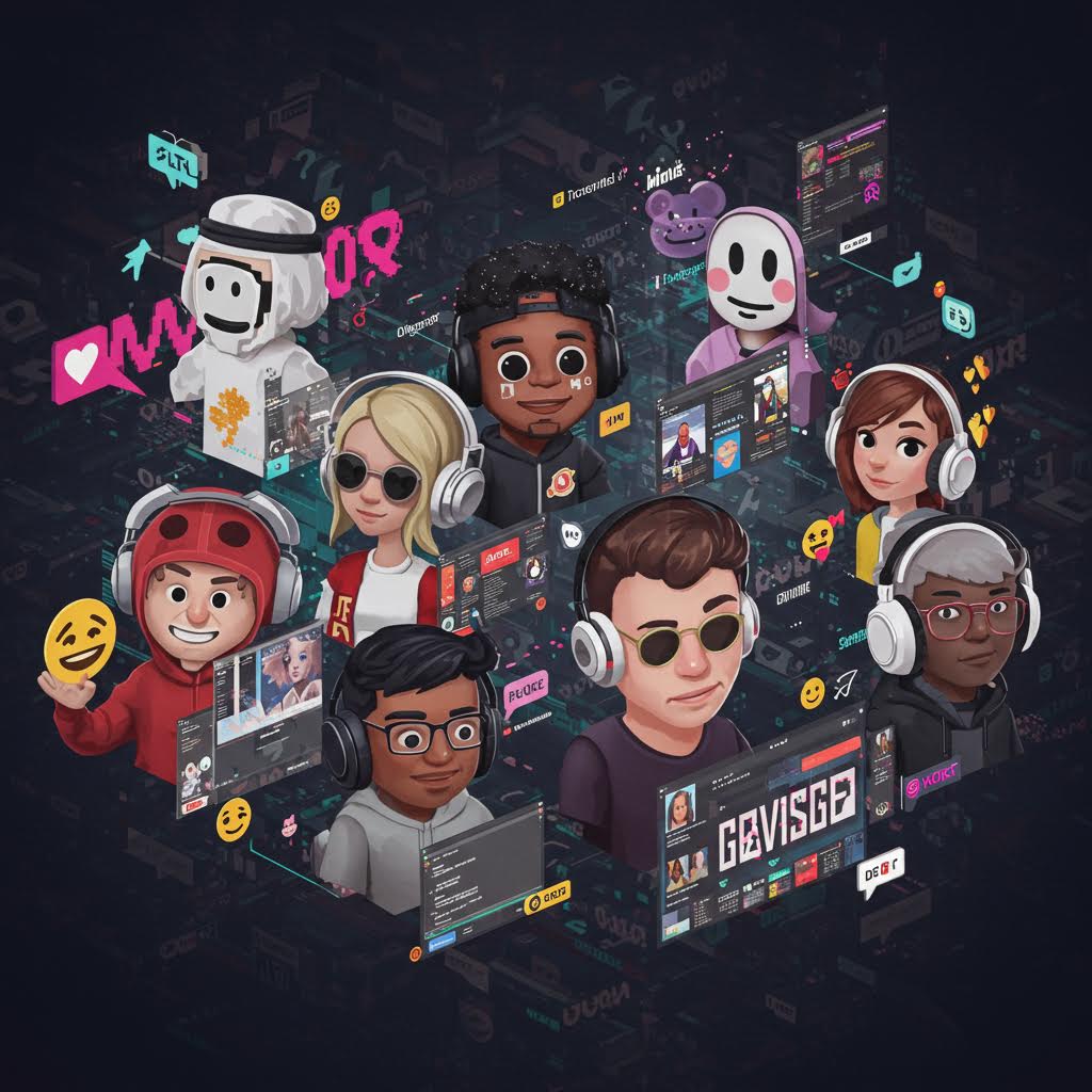 6개의 만화 스타일 일러스트로 구성된 그리드. 다양한 색상으로 그려진 사람들 간의 대화와 상호작용 장면들로, 각 장면마다 말풍선이 있어 대화 내용을 나타내고 있다.