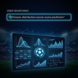 어두운 배경의 제목 슬라이드에 포아송 축구점수 검색창, 확률곡선·스코어표·공·그래프가 배치된 모습이다