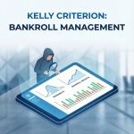 미니멀한 흰 대시보드에 파랑·초록 그래프와 확률곡선, 사용자가 자금 그래프를 살피는 모습이다