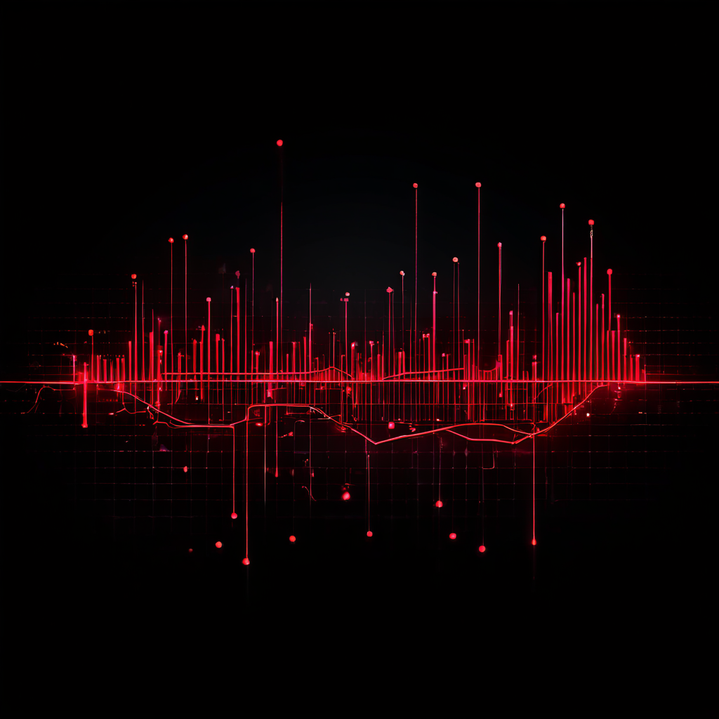 첨단 디지털 포렌식 기술로 방대한 데이터를 분석하여 보안 위협을 나타내는 단 하나의 의심스러운 이상 패턴을 찾아내는 과정을 보여주는 그래프 이미지.
