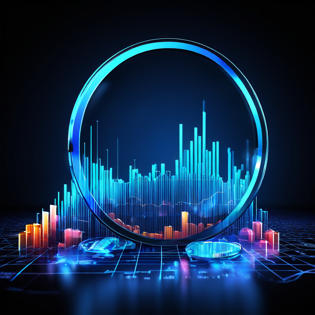 변동성이 큰 환율 그래프 고점에서 발생하는 거래 지연을 돋보기로 정산 분석하는 이미지.