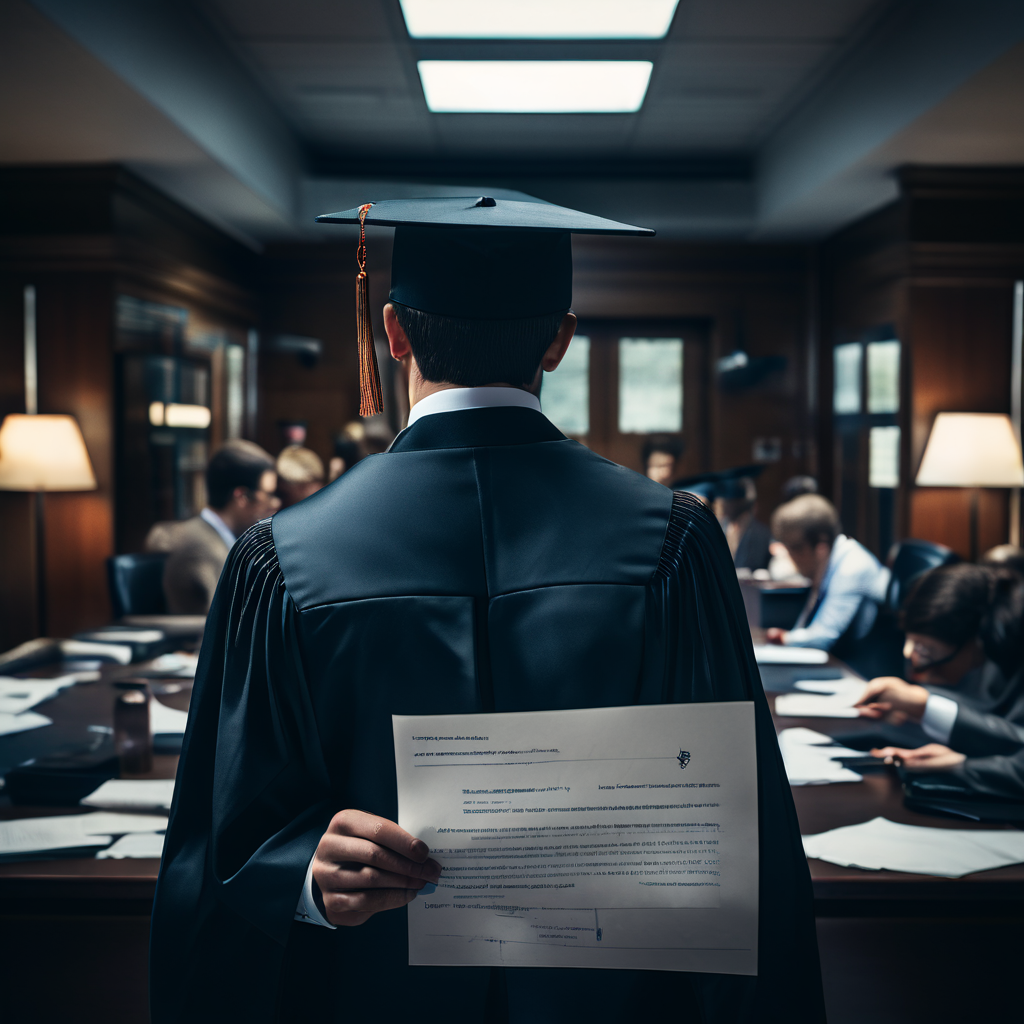 희망찬 졸업 통지서의 겉면이 벗겨지자 그 아래 숨겨진 냉혹한 해고 통지서가 드러나며 사회 초년생이 마주한 고용 불안의 현실을 상징하는 이미지.