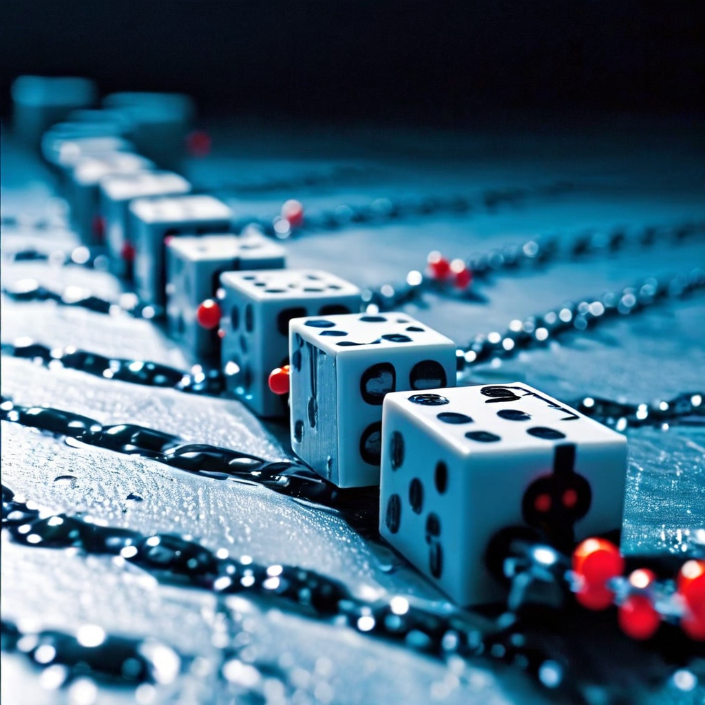 지급 정지 도미노가 쓰러지면서 여러 기업에 연쇄적인 위기를 초래하는 파급 효과를 보여주는 이미지.