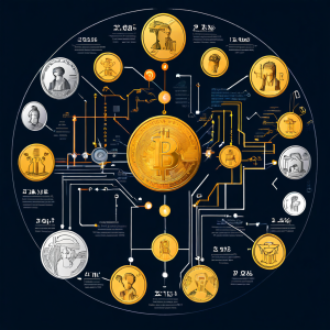 여러 출처의 암호화폐가 믹서를 통해 익명 거래로 바뀌는 과정을 보여주는 이미지.