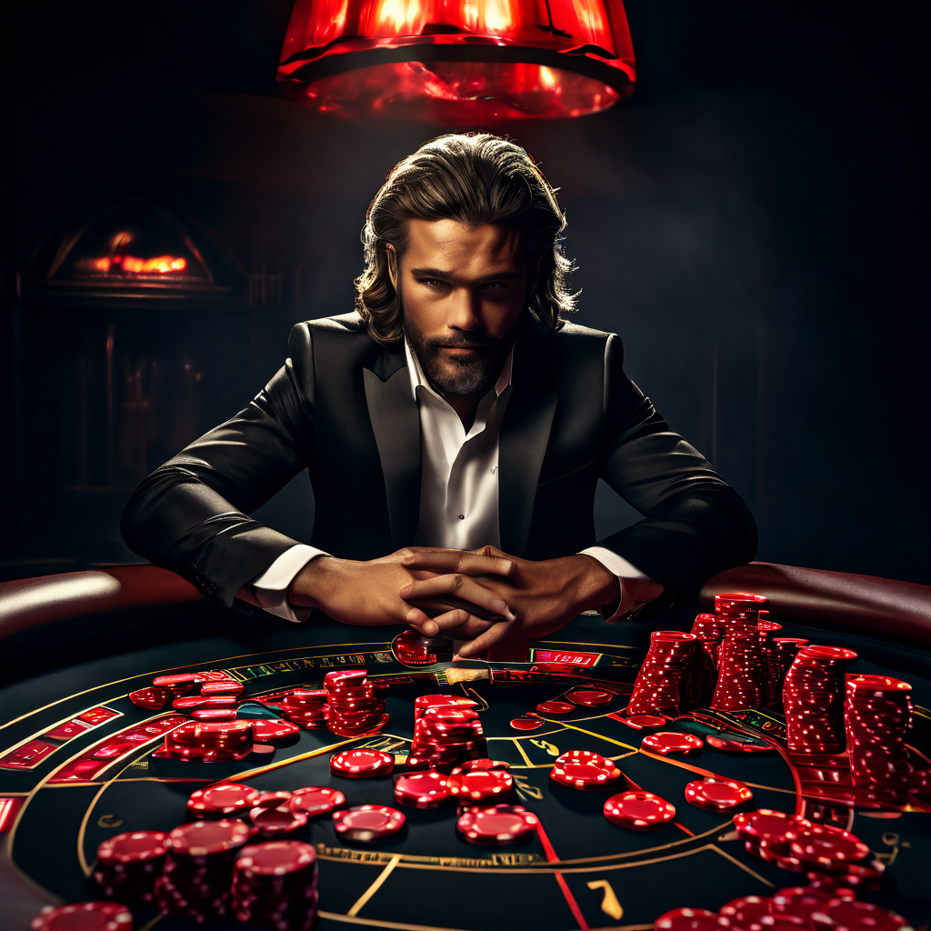 룰렛 게임에서 빨간색이 연달아 나오자 다음엔 검은색이 나올 것이라 확신하며 모든 칩을 거는 도박사의 모습으로, 도박사의 오류라는 인지적 착각을 설명하는 그림.