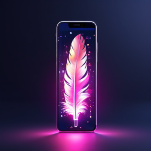 혁신적인 기술이 담긴 깃털처럼 가벼운 모듈이 스마트폰 성능을 극대화하며 새로운 모바일 최적화 시대를 여는 것을 상징적으로 보여주는 그림.