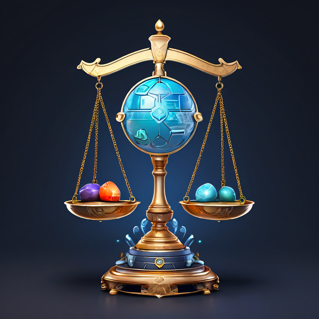 저울의 양쪽에 캐주얼 게임과 고사양 게임을 각각 올려 완벽한 균형을 이룬 모습으로, 성공적인 게임 비즈니스를 위한 전략적 포트폴리오의 중요성을 보여주는 이미지.