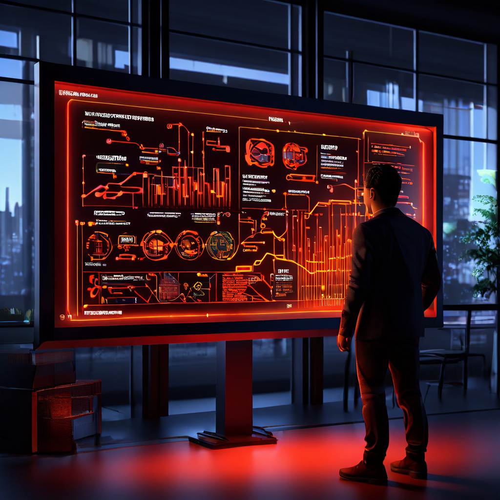 엔지니어가 기술 아키텍처 다이어그램을 보면서 동기화 아이콘과 데이터 스트림이 표시된 상태 대시보드를 수동으로 검사하는 과정을 설명하는 그림.