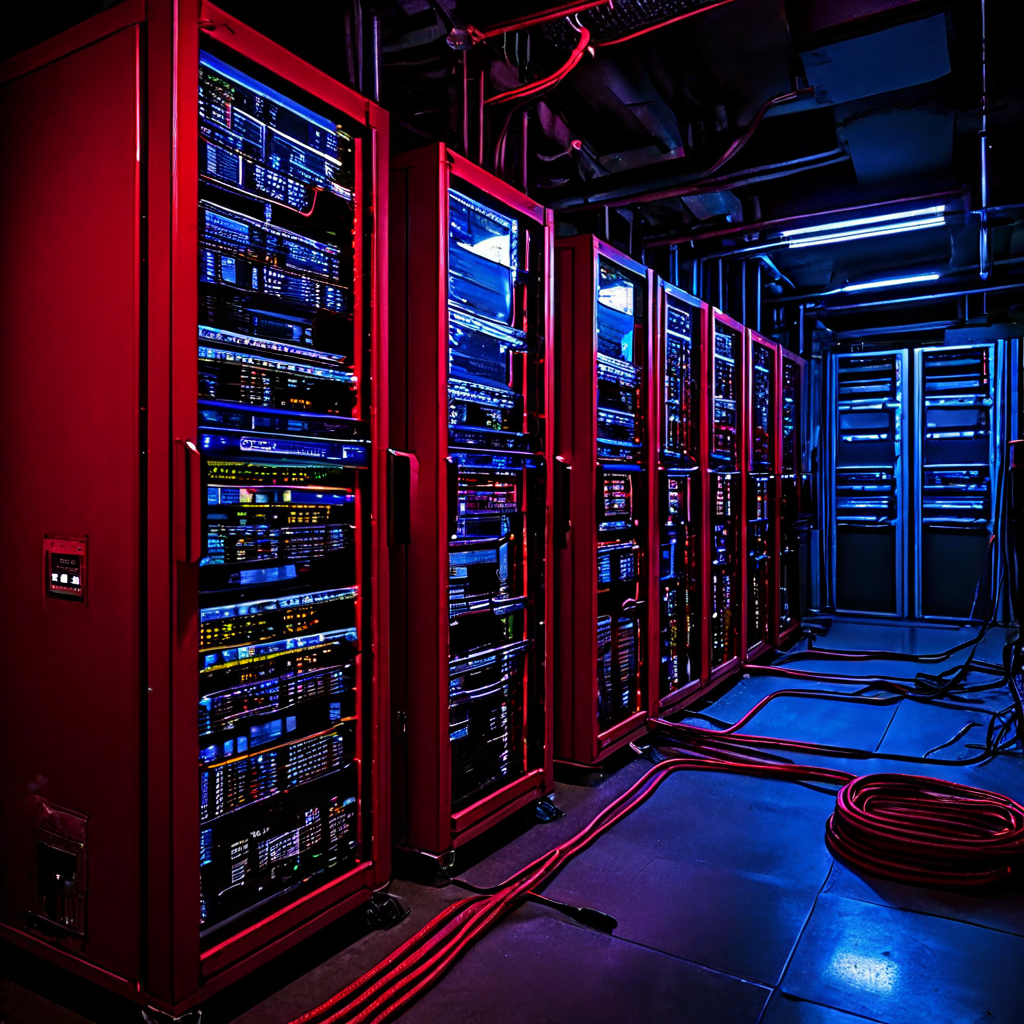 적색 경보가 울리는 서버실에서 'Vendor API' 데이터 케이블이 절단되어 모니터가 플랫라인된 긴급 상황을 보여주는 이미지입니다. 엔지니어들이 시스템 장애의 핵심 원인을 분석하며 긴급 대응하고 있습니다.