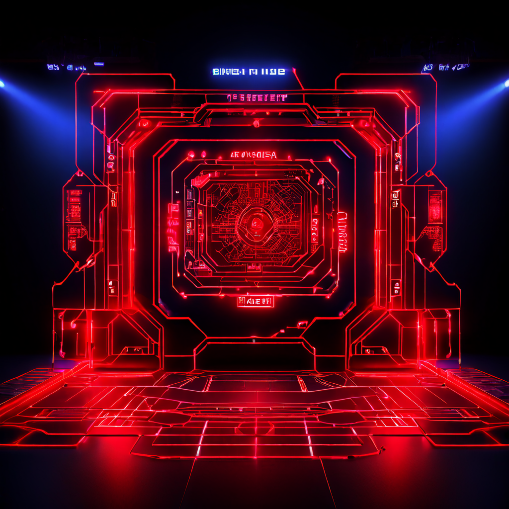 실시간으로 운영되는 라이브 게임 쇼 시스템의 디지털 설계도를 기반으로 보안 분석을 진행하며 구조적 취약점과 잠재적 위협을 시각화하여 설명하는 그림.