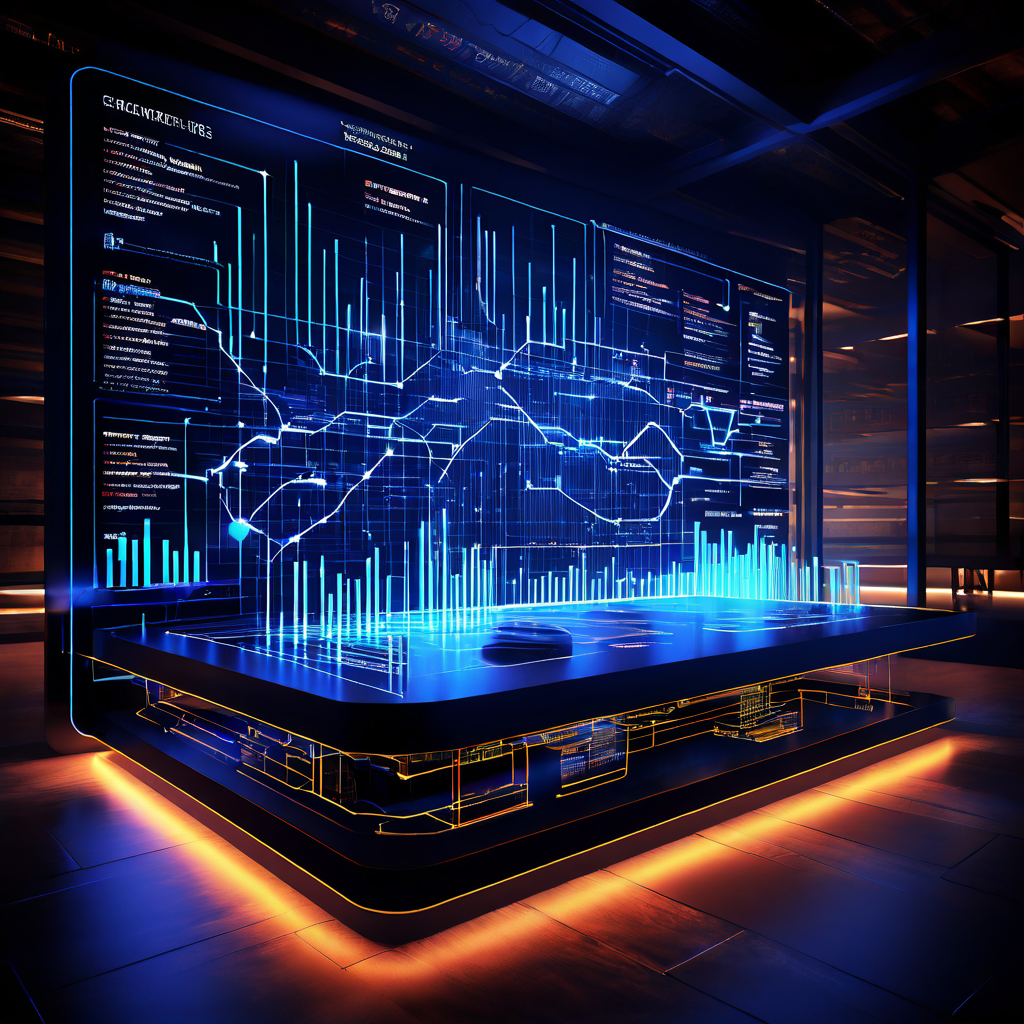 체계적인 로그 분석 시스템의 미래지향적 아키텍처 설계도를 보여주는 이미지로, 데이터 스트림이 정교한 네트워크를 통해 흘러 통찰력 있는 차트와 대시보드로 시각화되는 과정을 설명합니다.