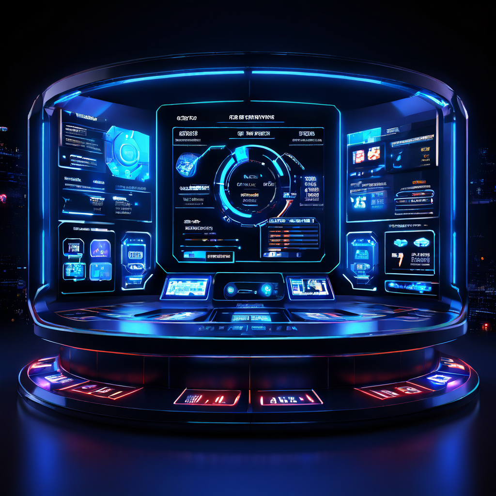 미래형 카지노 환경에서 CRM 데이터와 게임 로그가 지능형 코어로 통합되며, 진보된 게이밍 데이터 분석 기술의 미래를 시각적으로 보여주는 인터페이스 이미지.