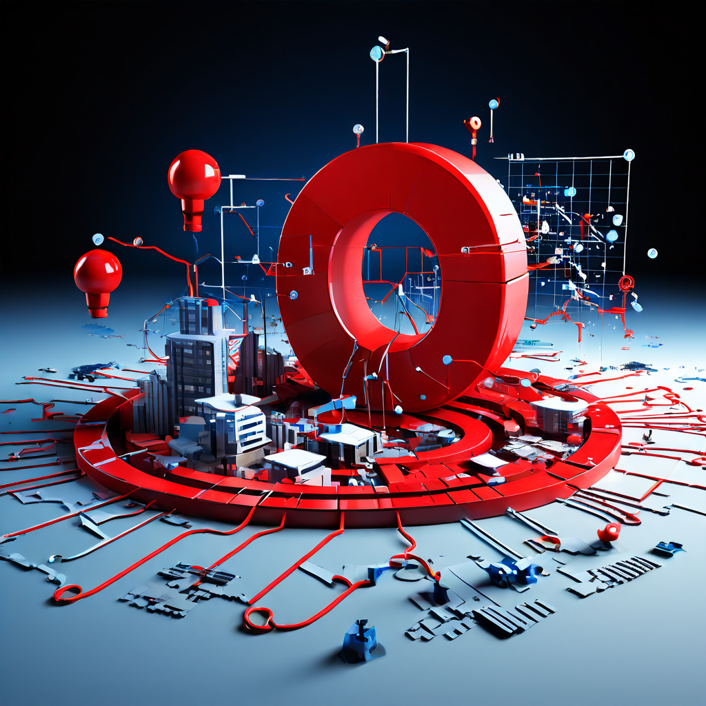 연구 방법론의 한계와 난제를 상징적으로 표현한 이미지로, 흩어져 있는 데이터 포인트와 차트, 끊어진 연결선들 사이에 위치한 큰 빨간색 물음표가 분석 과정의 복잡성과 해결 과제를 보여줍니다.