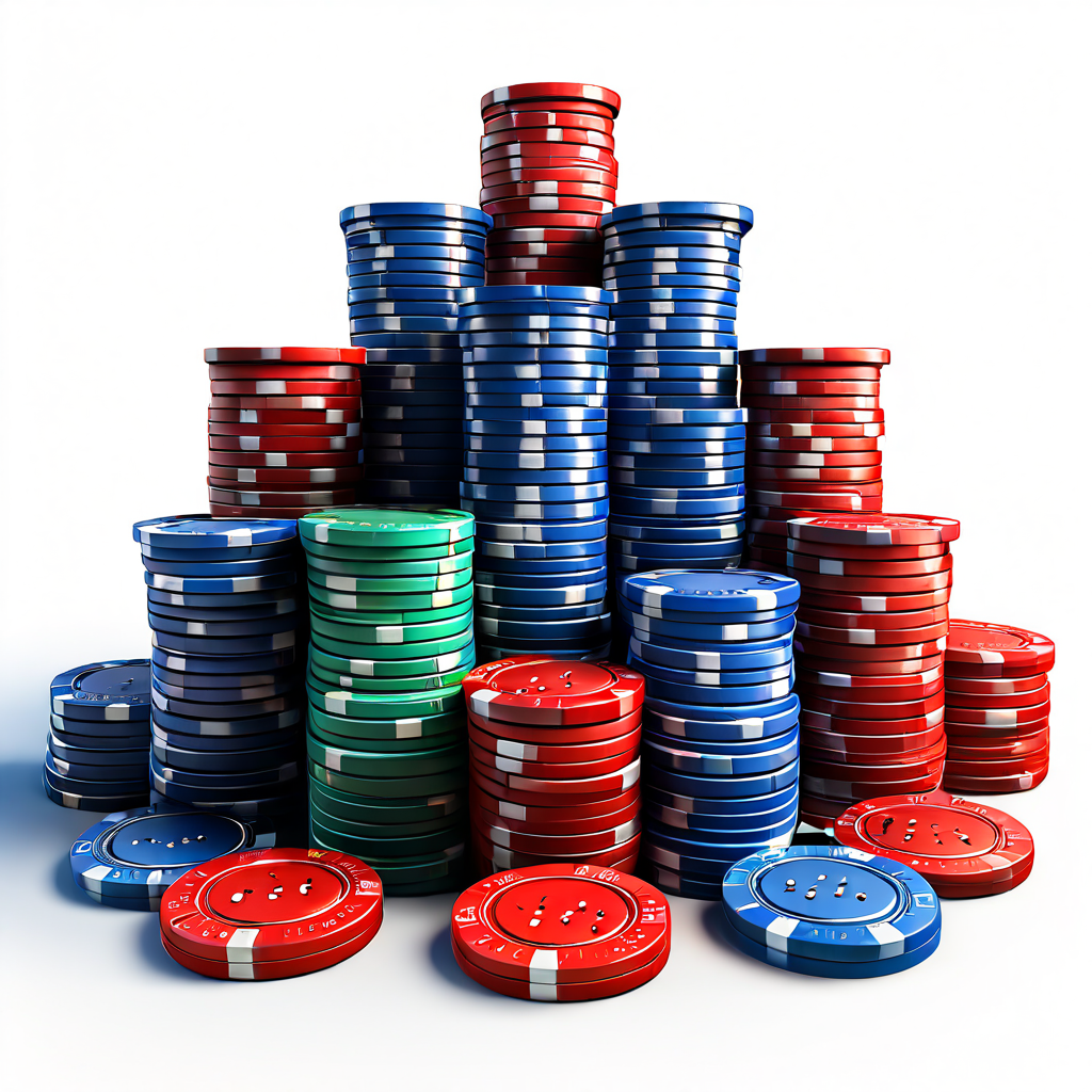 카지노 칩이 게임별 최소 및 최대 배팅 범위를 나타내는 단계로 쌓여 있으며, 각 단계는 룰렛이나 블랙잭과 같은 게임명으로 표시된 개념도입니다.