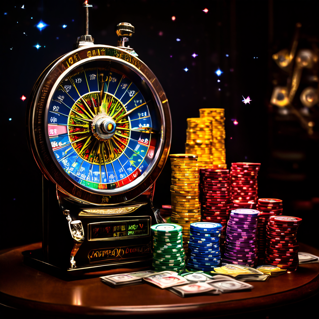 별 테마 슬롯머신의 확률 분석 그래프로, 회전하는 릴 옆에 상세한 퍼센트 차트와 RTP(플레이어 환수율) 계산 수치가 표시되어 있습니다.