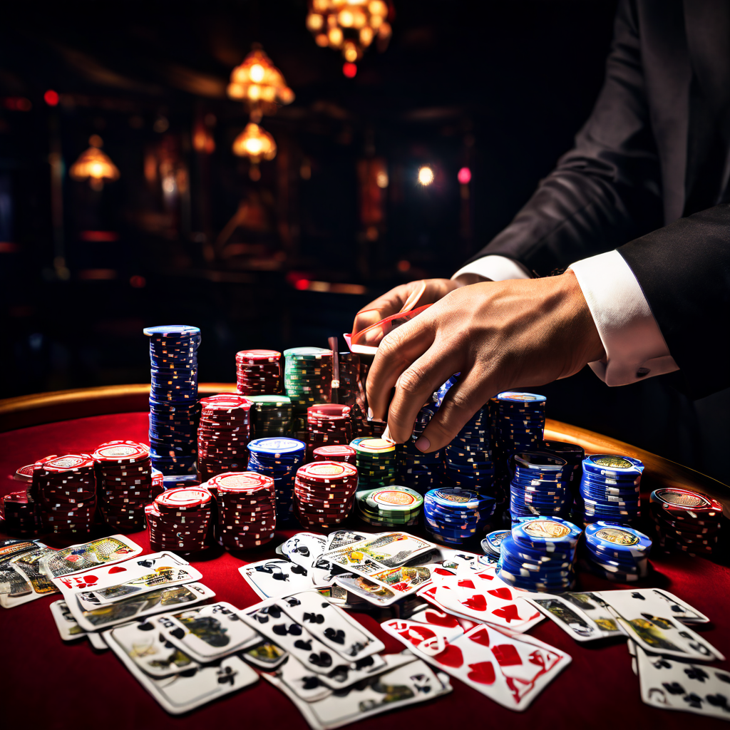 디지털 세상에서 계산된 확률이 지배하는 가운데, 인간 카지노 딜러의 손이 카드를 섞으며 진정한 무작위성의 마지막 보루 역할을 하고 있는 모습을 담은 이미지입니다.
