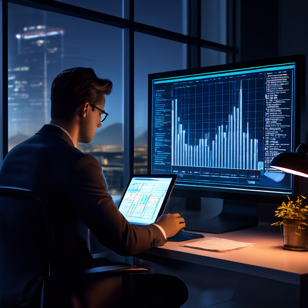 디지털 데이터 분석 대시보드와 종이 차트를 분석하는 전통적 사무실을 나란히 비교하여 현대와 과거의 비즈니스 의사결정 방식을 대조적으로 보여주는 이미지입니다.