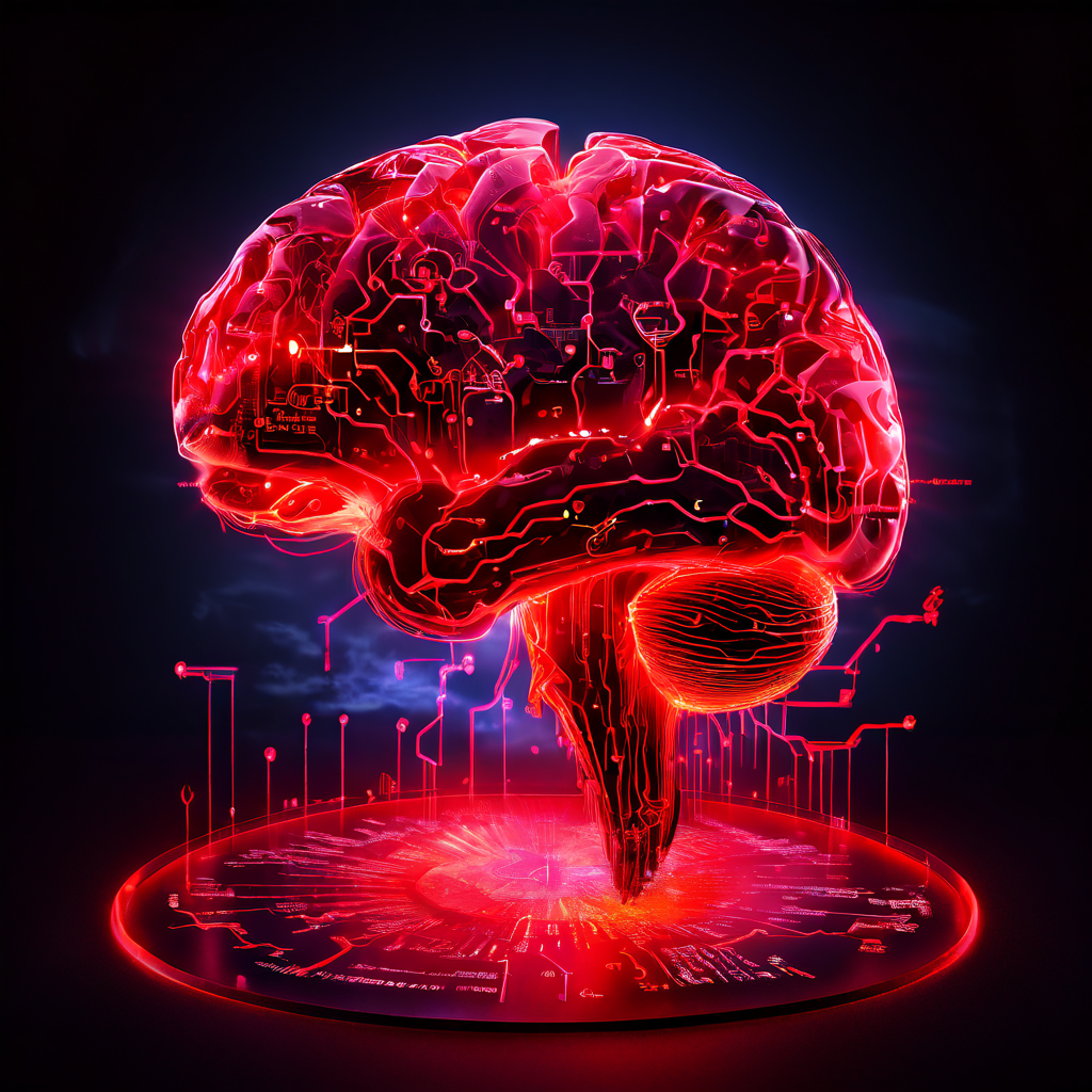 세계 지도를 분석하며 데이터 스트림을 처리하고 빨간색 위험 요소를 안전하게 걸러내는 빛나는 인공지능 두뇌의 작동 방식을 보여주는 개념도입니다.