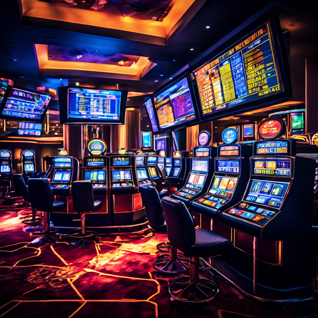 카지노 내 최대 베팅 한도를 알리는 안내판과 그래프 및 경고 표시가 포함된 디지털 위험 관리 대시보드가 함께 운영되는 카지노 현장을 보여주는 이미지입니다.