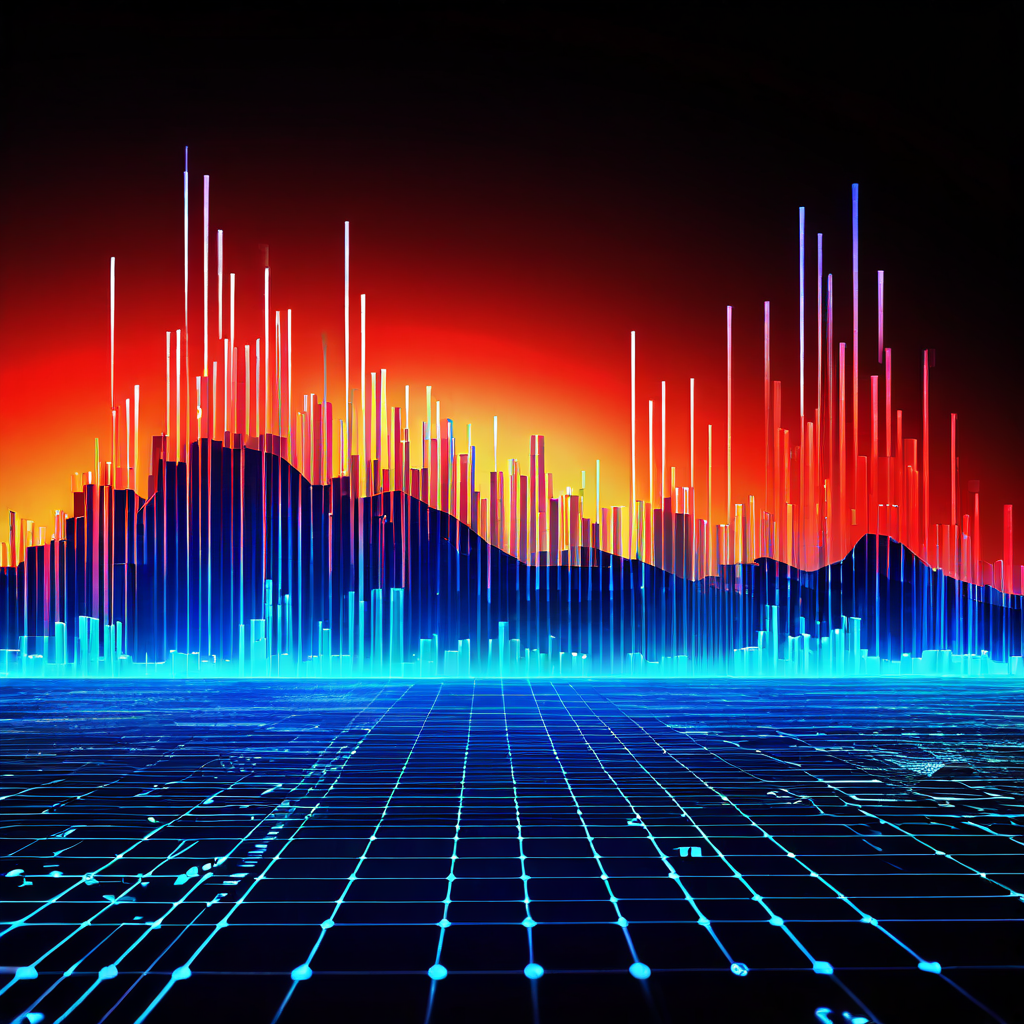 데이터 과학 그래프에서 통계 공식 배경 위에 표시된 단기 변동성의 라인이 장기 수렴으로 부드럽게 평탄화되는 추세 변화를 시각적으로 설명합니다.