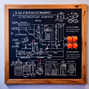 서비스 수준 협약(SLA)을 수학 공식 형태로 정의한 화이트보드 이미지로, 공식 안에 벤더 로고와 슬롯머신 기호가 통합되어 있습니다.