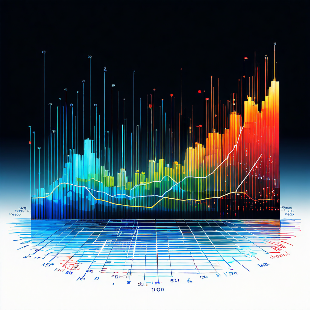 금융 차트의 과매수-과매도 지표선 변동이 단순 수치 변화를 넘어 전 세계 데이터 네트워크에 걸쳐 복잡한 파급 효과를 일으키는 모습을 상징적으로 표현한 이미지입니다.