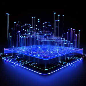 금융 데이터가 모델링 시스템으로 유입되어 배당금 예측 결과를 생성하는 3차원 데이터 흐름 다이어그램을 나타낸 이미지입니다.