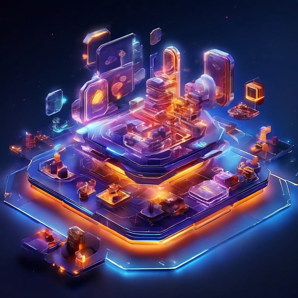 Abstract digital composition of layered interface tiles and data paths before a table list loads in an online casino solution.