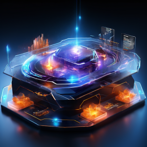 Futuristic digital interface showing layered glow and data paths representing pre-launch tournament ranking logic for an online...